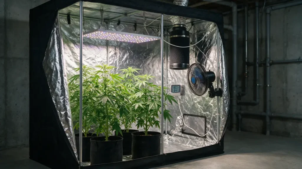 Indoor Cannabis Anbau im Growzelt mit LED-Beleuchtung