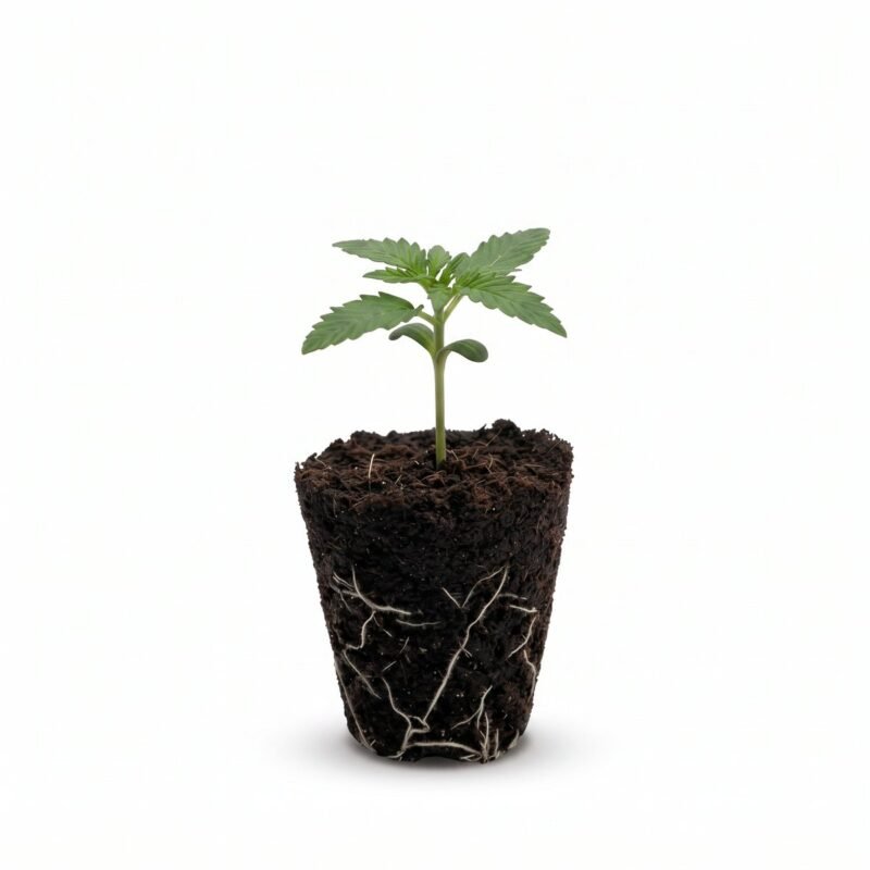 Mazar Autoflower Sämling im Jiffy mit Wurzeln (KI-Symbolbild)